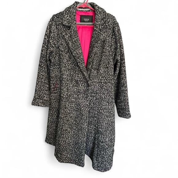 Torrid Women’s Textured Button Front Coat Black White Tweed Size 2 - Picture 2 of 7